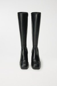 LEATHER BLOCK HEEL KNEE-HIGH, BLACK