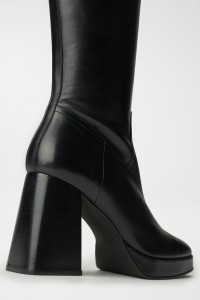 LEATHER BLOCK HEEL KNEE-HIGH, BLACK