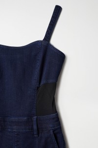 FAITH PUSH IN FLARE DENIM DUNGAREES WITH SEE-THROUGH FABRIC