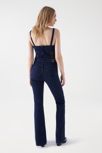 FAITH PUSH IN FLARE DENIM DUNGAREES WITH SEE-THROUGH FABRIC