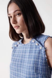 TEXTURED BLUE TWEED DRESS