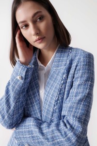 TEXTURED BLUE TWEED BLAZER