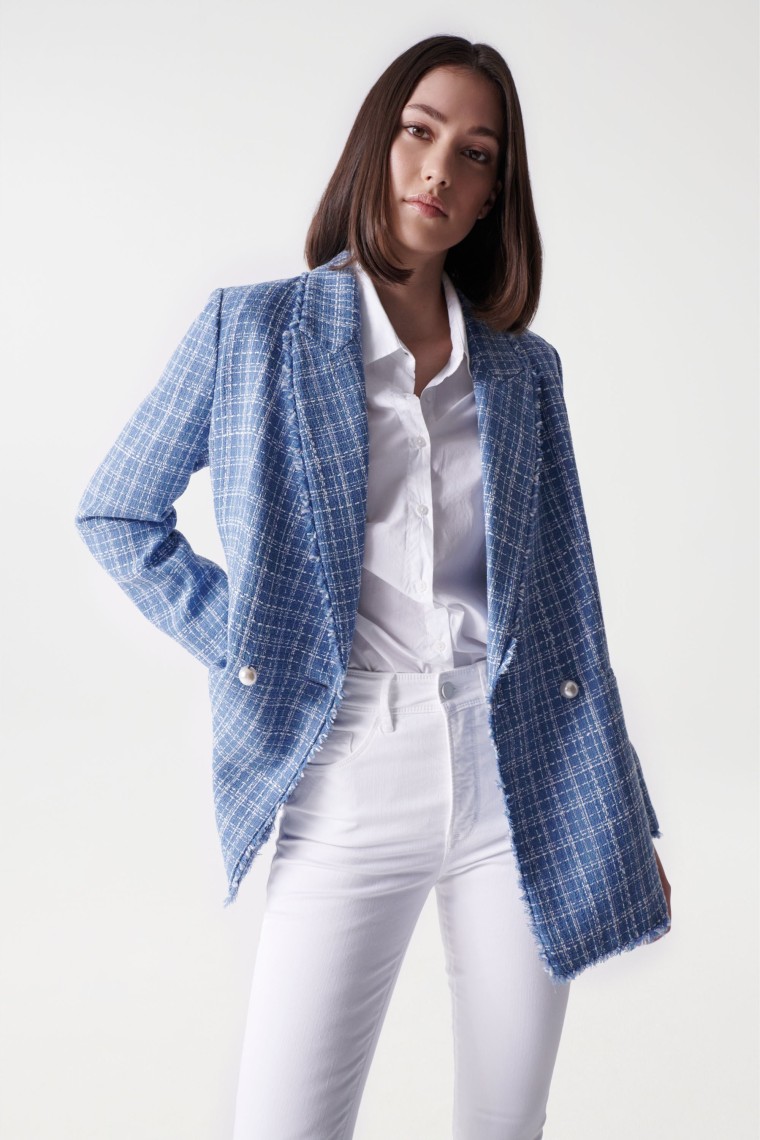 TEXTURED BLUE TWEED BLAZER