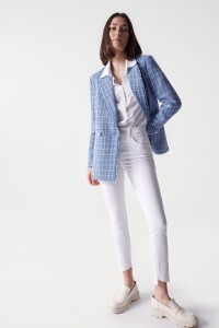 TEXTURED BLUE TWEED BLAZER