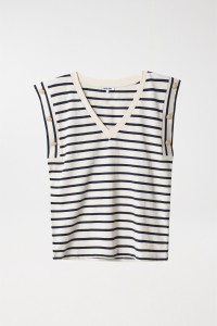 STRIPED T-SHIRT WITH GOLDEN BUTTONS