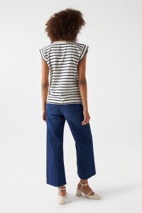 STRIPED T-SHIRT WITH GOLDEN BUTTONS