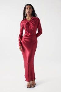 LONG SATIN-FEEL DRESS