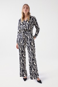 SATIN-FEEL JUMPSUIT WITH GEOMETRIC PRINT