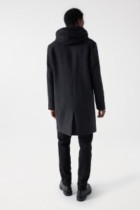 LONG WOOLLEN COAT WITH DETACHABLE HOOD