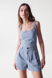 SQUARE NECK DENIM CROP TOP