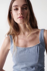 SQUARE NECK DENIM CROP TOP