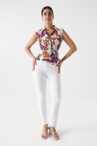 PRINT SATIN-FEEL BLOUSE