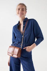 LEATHER EFFECT SHOULDER BAG WITH METAL LOGO