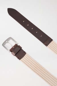 FABRIC BELT WITH LEATHER DETAIL