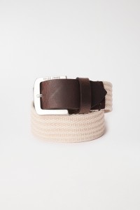 FABRIC BELT WITH LEATHER DETAIL