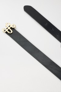 LEATHER BELT WITH GOLD BRANDING ON THE BUCKLE