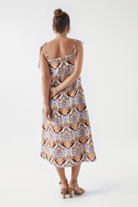 PRINT MIDI DRESS WITH LINEN