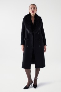 WOOL OVERCOAT WITH SYNTHETIC FUR COLLAR