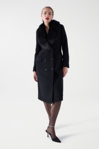 WOOL OVERCOAT WITH SYNTHETIC FUR COLLAR