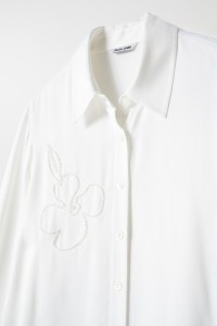 SATIN-FEEL SHIRT WITH BEADED FLOWERS DETAIL