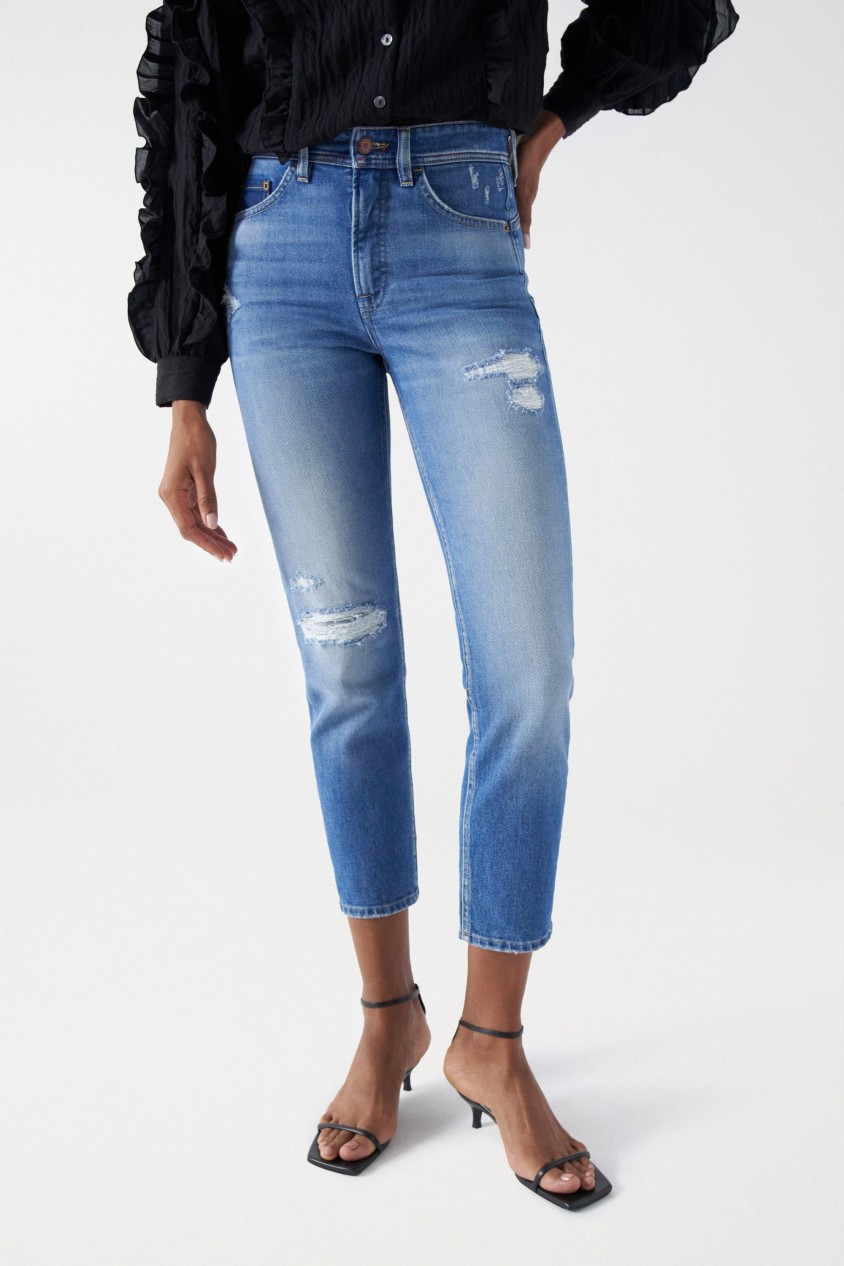 CROPPED SLIM FAITH PUSH IN JEANS WITH RIPS