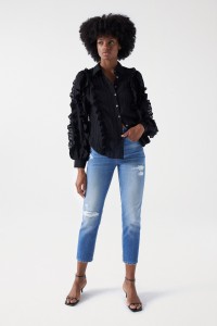 JEAN FAITH PUSH IN AVEC DCHIRURES CROPPED SLIM