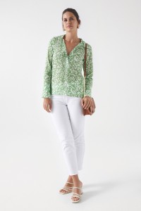 TWO-TONE PRINT BLOUSE