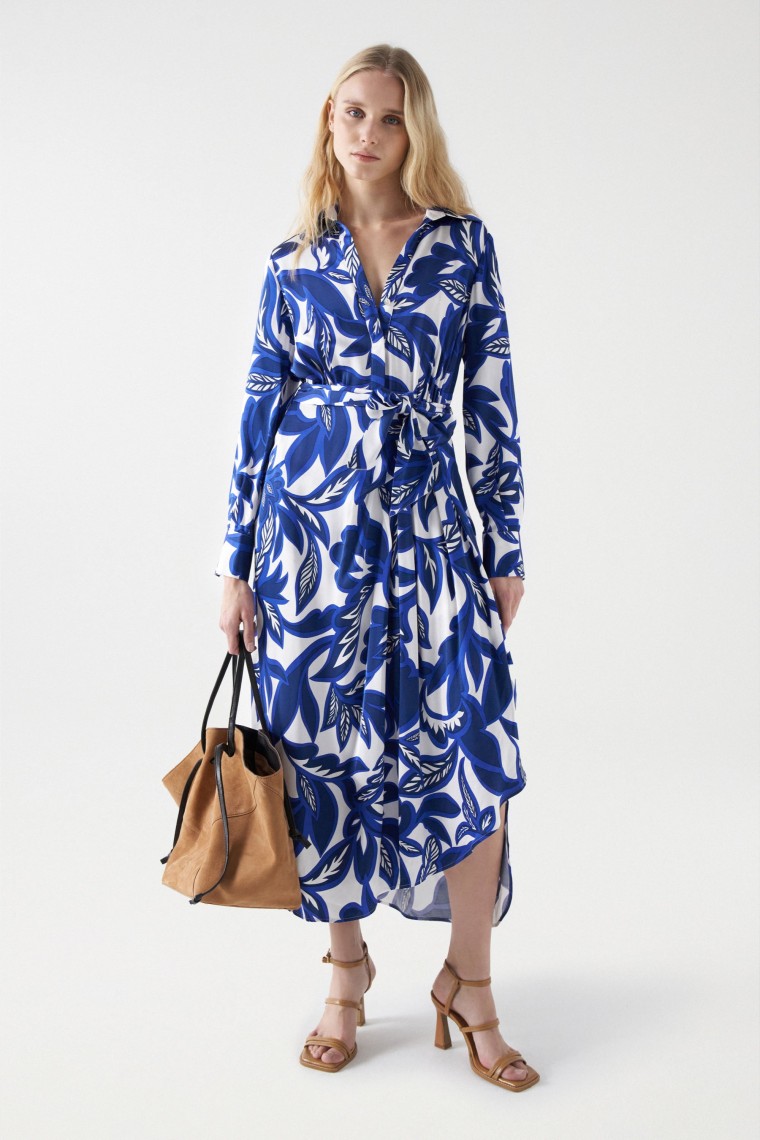 SATIN-FEEL FLORAL PRINT MIDI DRESS