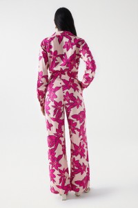 SATIN-FEEL FLORAL PRINT JUMPSUIT