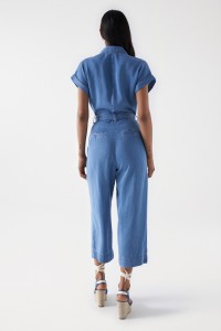 LIGHTDENIM CROPPED STRAIGHT LEG JUMPSUIT