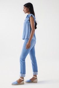 LIGHTDENIM BLOUSE WITH RUFFLE DETAIL