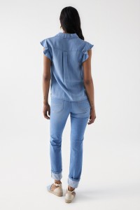 LIGHTDENIM BLOUSE WITH RUFFLE DETAIL