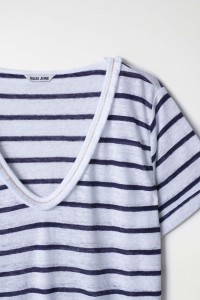 STRIPED LINEN T-SHIRT WITH GLITTER DETAIL AND FRINGES