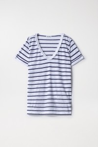 STRIPED LINEN T-SHIRT WITH GLITTER DETAIL AND FRINGES