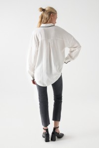 LINEN SHIRT WITH EMBROIDERED DETAIL