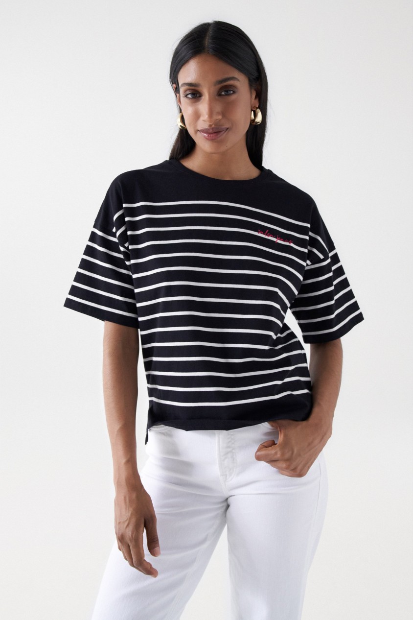 STRIPED T-SHIRT WITH SALSA LOGO