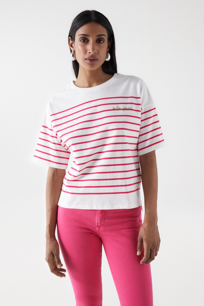 STRIPED T-SHIRT WITH SALSA LOGO