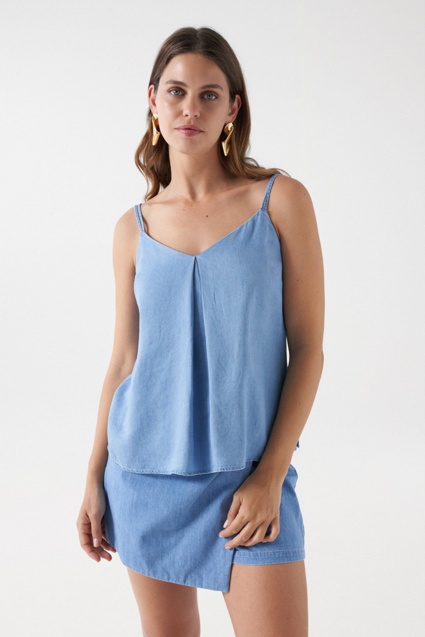 LIGHTDENIM TOP WITH PLEAT