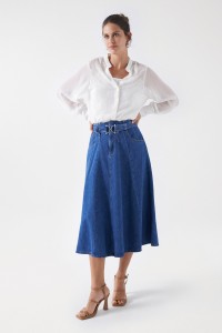 LIGHTDENIM FLARED MIDI SKIRT