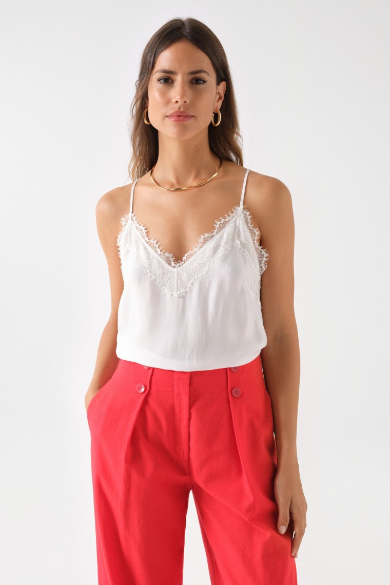 SATIN TOP WITH LACE DETAIL