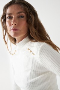 KNIT JUMPER WITH METALLIC APPLIQUS