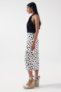 PRINT MIDI SKIRT WITH LINEN