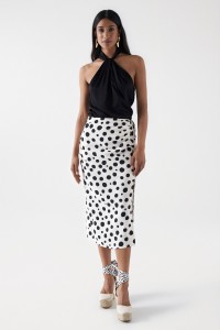 PRINT MIDI SKIRT WITH LINEN