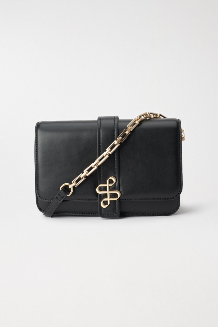 LEATHER EFFECT SHOULDER BAG WITH METAL LOGO