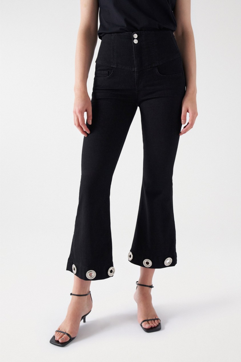 DIVA JEANS WITH GLITTERY EYELETS ON THE HEM