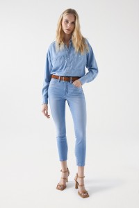 SECRET PUSH IN-JEANS, CROPPED SKINNY-PASSFORM, MIT GLANZSTEINEN AN DEN TASCHEN