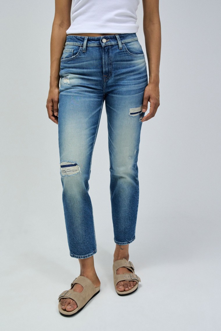 JEANS TRUE CROPPED SLIM COM RASGES