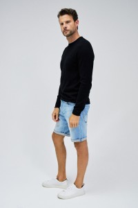 BLACK KNIT SWEATER WITH T-SHIRT COLLAR