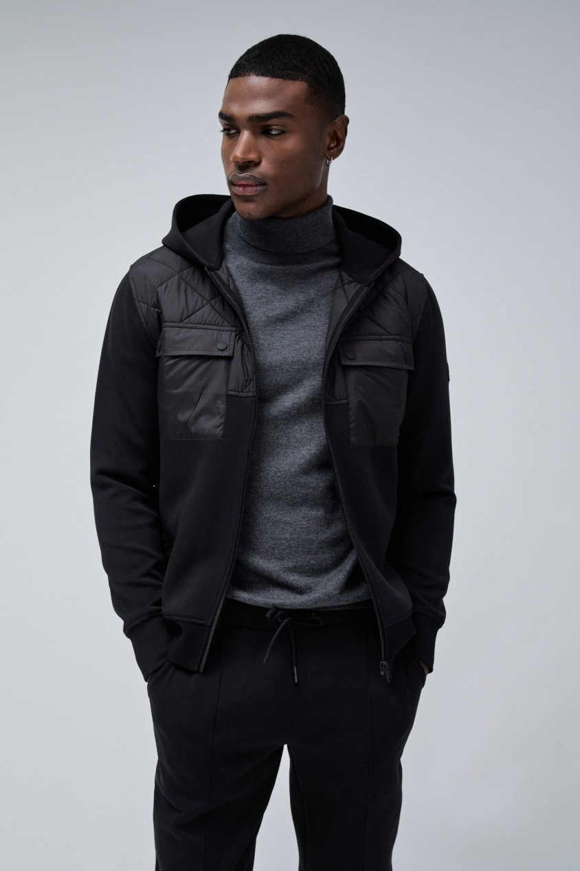 JACKET MIXES MATERIALS WITH ZIP