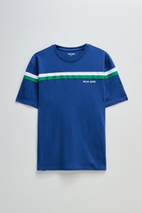 T-SHIRT AZUL COM RISCAS